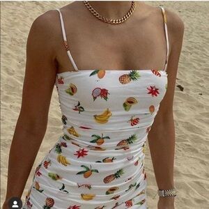 White Fruit-Print Spaghetti Strap Dress